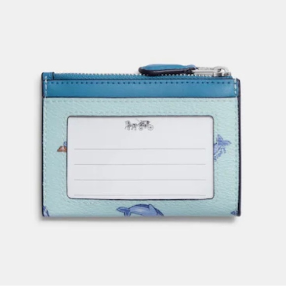 Coach Mini Skinny Id Case With Dolphin Print - Colour: Blue Multi - Brand New - Picture 2 of 2